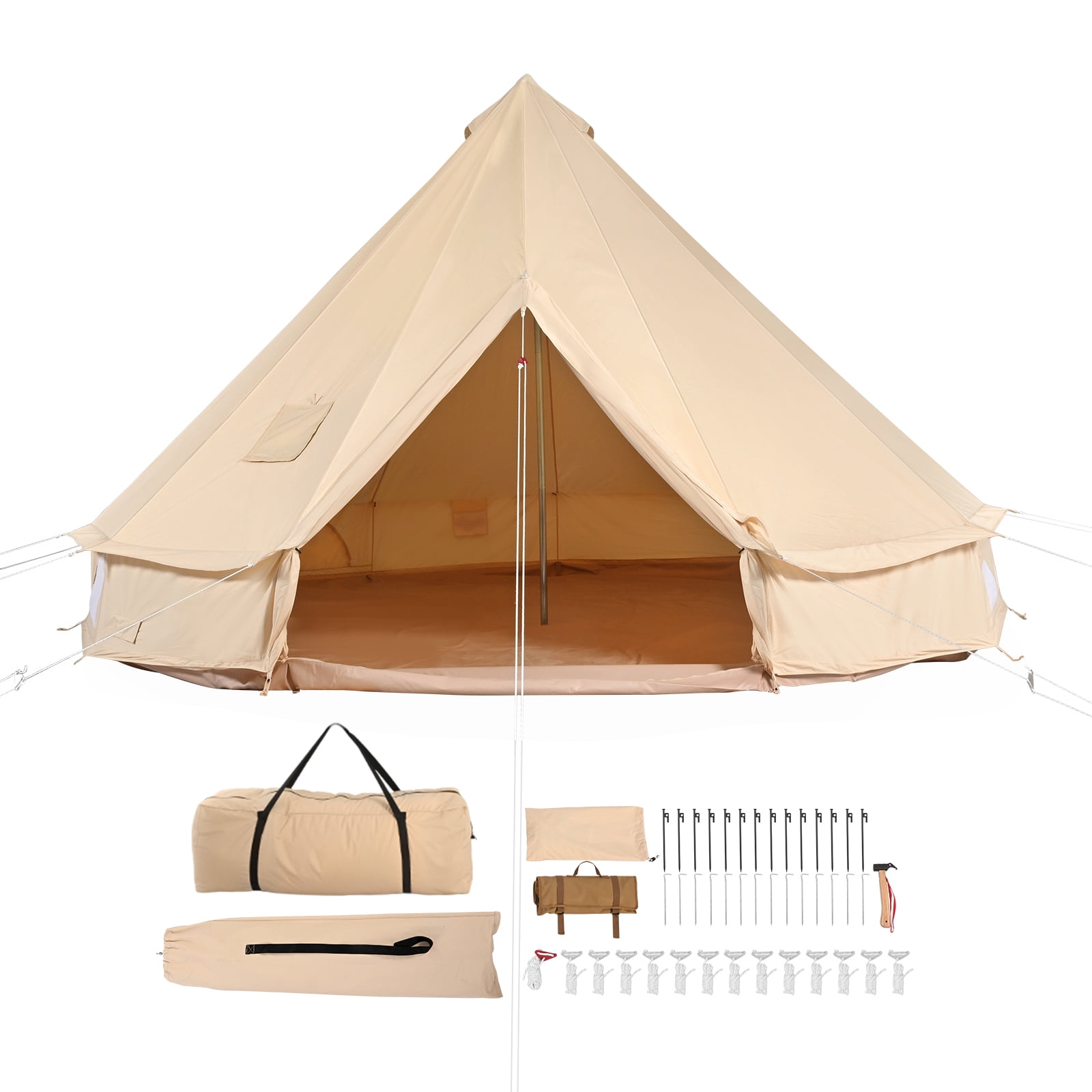 KFFKFF Canvas Yurt, 4-Season 6m/19.68ft Shelter, Camping Canvas with Stove Outlet, Ventilated Tent Accommodates 10 Individuals, Suitable for Family Outdoors, Hunting Gatherings