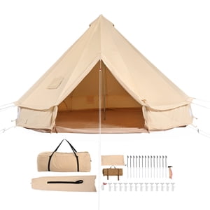 KFFKFF Canvas Yurt, 4-Season 6m/19.68ft Shelter, Camping Canvas with Stove Outlet, Ventilated Tent Accommodates 10 Individuals, Suitable for Family Outdoors, Hunting Gatherings