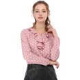 thumbnail image 1 of INSPIRE CHIC Women's Ruffle Neck Long Sleeve Polka Dots Blouse Shirt, 1 of 6