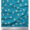 thumbnail image 1 of Soimoi Blue Modal Satin Fabric Check & Floral Print Sewing Fabric BTY 42 Inch Wide, 1 of 6