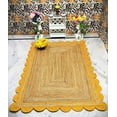 thumbnail image 1 of Indian Handmade Braided Natural Jute with Yellow Scalloped Design Area Rug, Home Décor Rug, Jute Rug for Bedroom, Dining Room, living room, Doormat Rug Size - 6' Square (180 cm x 180 cm), 1 of 5
