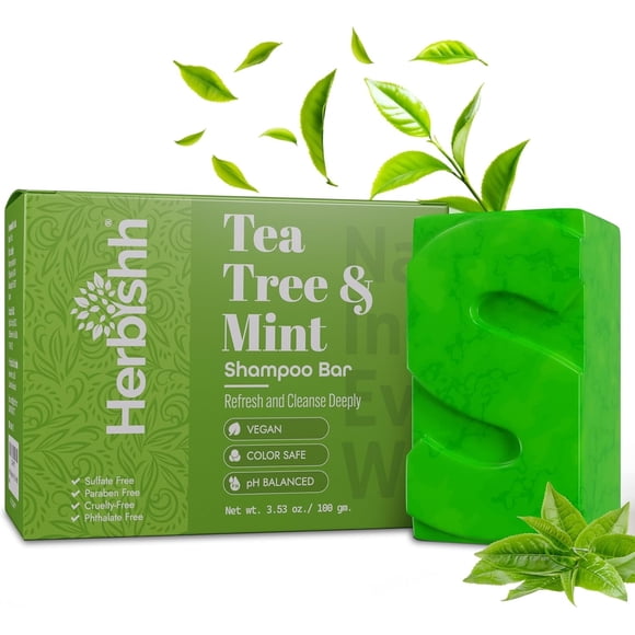 (2 pack) Herbishh Tea Tree & Mint Shampoo and Conditioner Bar Set, Solid Shampoo Bar for Oily Hair and Scalp, Deep Cleansing, Minty Fresh, 3.53 oz, Travel Size, for Men and Women