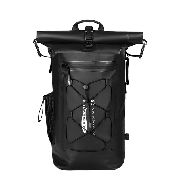 AFISHTOUR Sac à Dos Imperméable, Sac Étanche Flottant à Dessus Roulé 25 L pour Kayak, Randonnée (Noir)