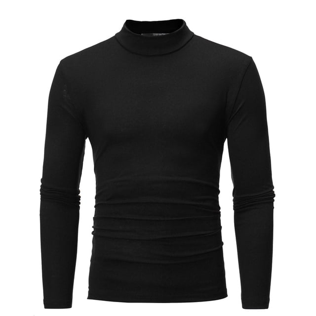 CEHVOM Men's Mid-collar Long-sleeved Solid Color Stretch Slim Bottoming Shirt Top Sale