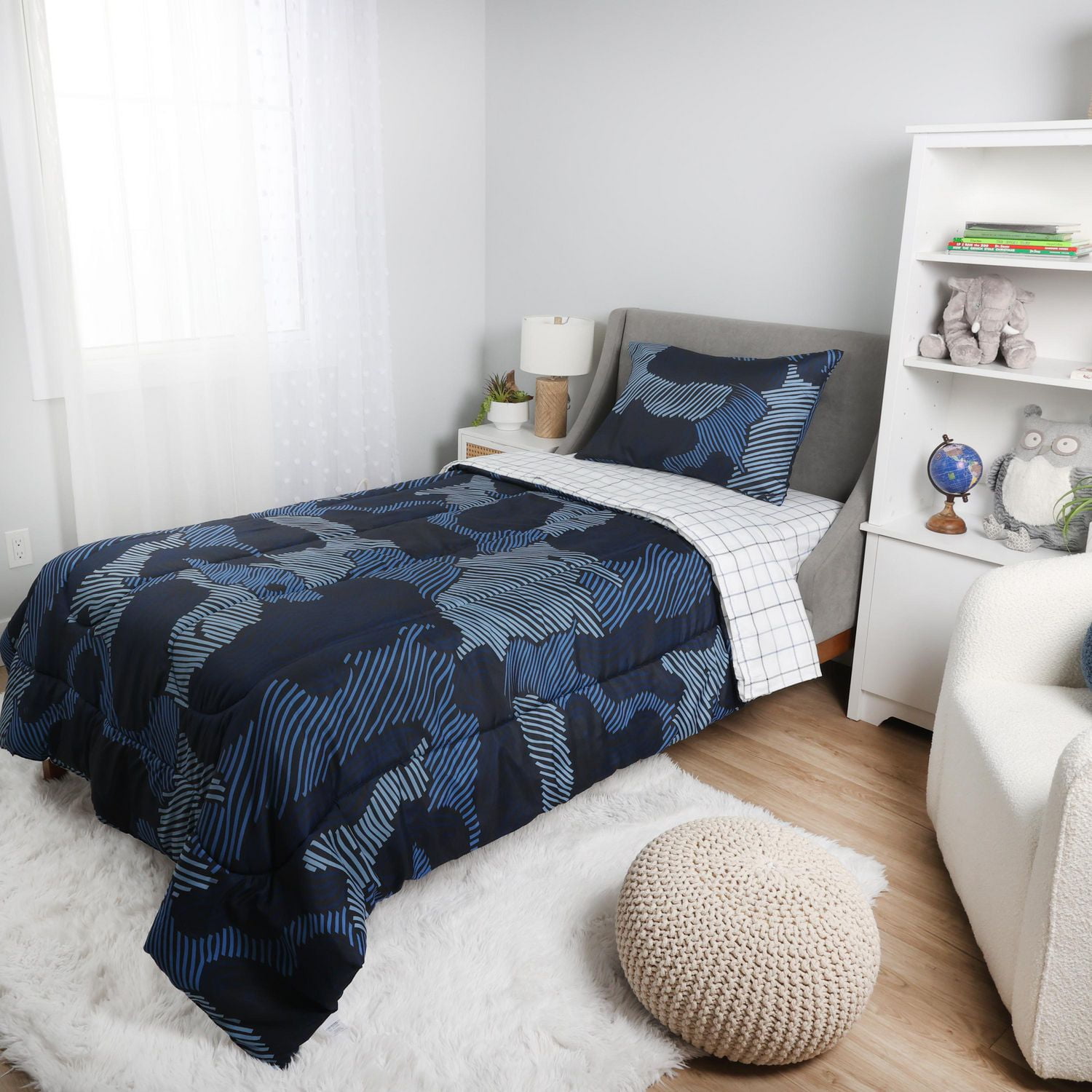 Parure de lit de 4 pièces pour lits jumeaux, Bleu Geo