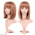 thumbnail image 1 of Perruque Longue Synthétique Bouclée avec Frange Cheveux Courts Perruques Résistantes à la Chaleur Perruque Complète Tête Complète pour Femmes Blond Mèches, 1 of 4