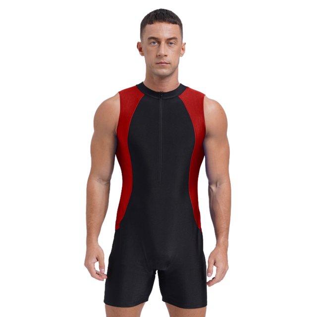 Eandarui Mens Rash Guard One-Piece Swimsuit Quick-Drying Athletic Wear Beach Holiday Sunbathing Burgundy XXL