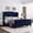 Blue, variant on Ourlova Queen Blue Upholstered Bed Frame with 4 Storage Drawers Wingback Headboard with Charging Station Diamond Stitched Button Tufted Design No Box Spring Needed