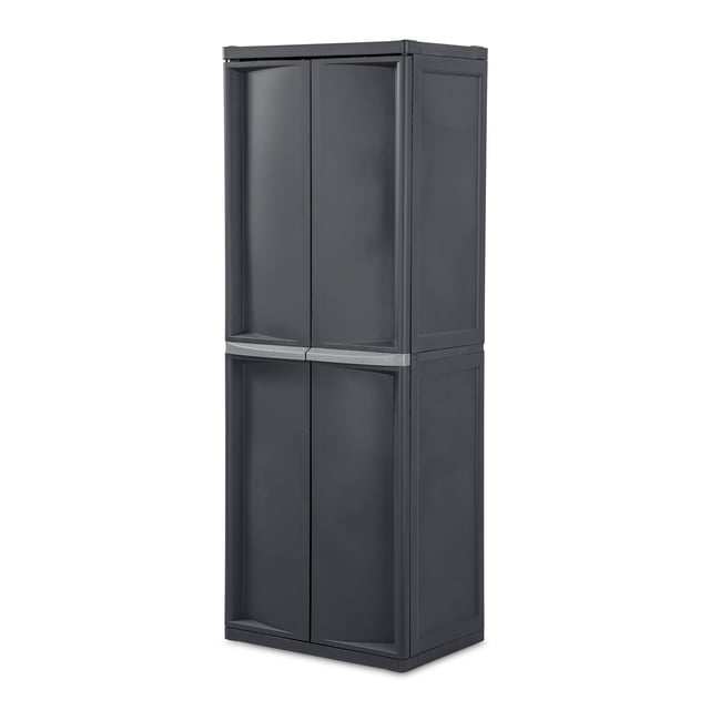 Sterilite Armoire de Rangement à 4 Tablettes, Portes Verrouillables avec Tablettes Ajustables, Gris, Lot de 2