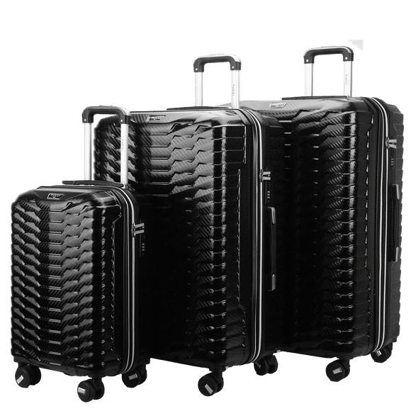 TUCCI Italy OCCHIO 3-Piece Hardside Expandable Luggage Set, 20"/ 28''/30" - Durable & Lightweight, Carbon Fibre Texture, TSA-Approved Lock, 360-Degree Spinner Wheels - Black