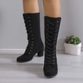 thumbnail image 1 of LSLJS Chaussures Rétro pour Femmes Décontractées à Talons Bas Épais Grande Taille Mi-Mollet à Lacets, 1 of 8