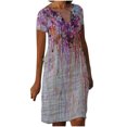 thumbnail image 2 of SMihono Robe Bohème d'Été pour Femmes Grande Taille Robes à Manches Courtes pour Femmes Mode Fleurs Imprimées Robe Soleil Taille Col en V Robe Longueur Genou, 2 of 5