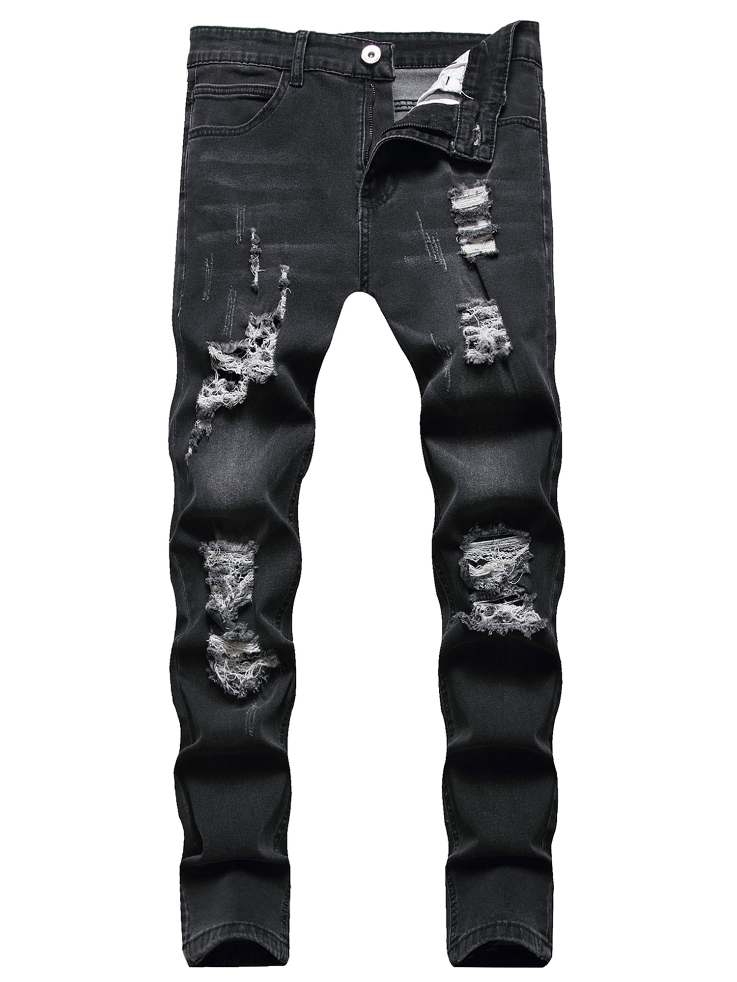 Kmbangi Men Casual Jeans+Solid Color Long Trousers with Broken Holes
