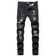 thumbnail image 1 of Kmbangi Men Casual Jeans+Solid Color Long Trousers with Broken Holes, 1 of 9