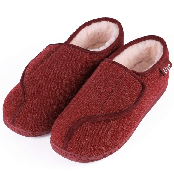 LongBay Womens Slippers Diabetic Shoes Wide Width for Edema Swollen Feet Arthritis Neuropathy Non Slip Indoor Outdoor (8 B(M), Wine Red)