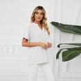 thumbnail image 4 of FJUCHAI Womens Shirts V Neck Short Sleeve Buttons Tops Tee Solid Color Blouse Loose Fit S-XXL, 4 of 10
