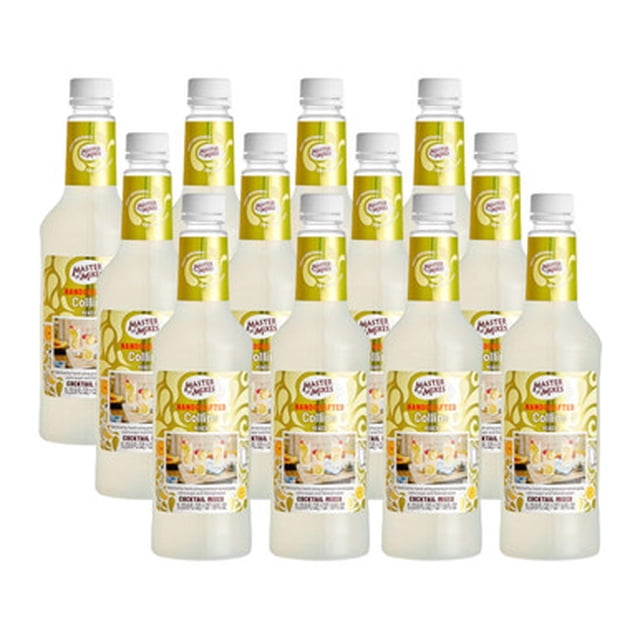 Master of Mixes Tom Collins Mix, Premium Handcrafted Lemon & Citrus Cocktail Base, 1 Liter (33.8 fl oz), Case of 12