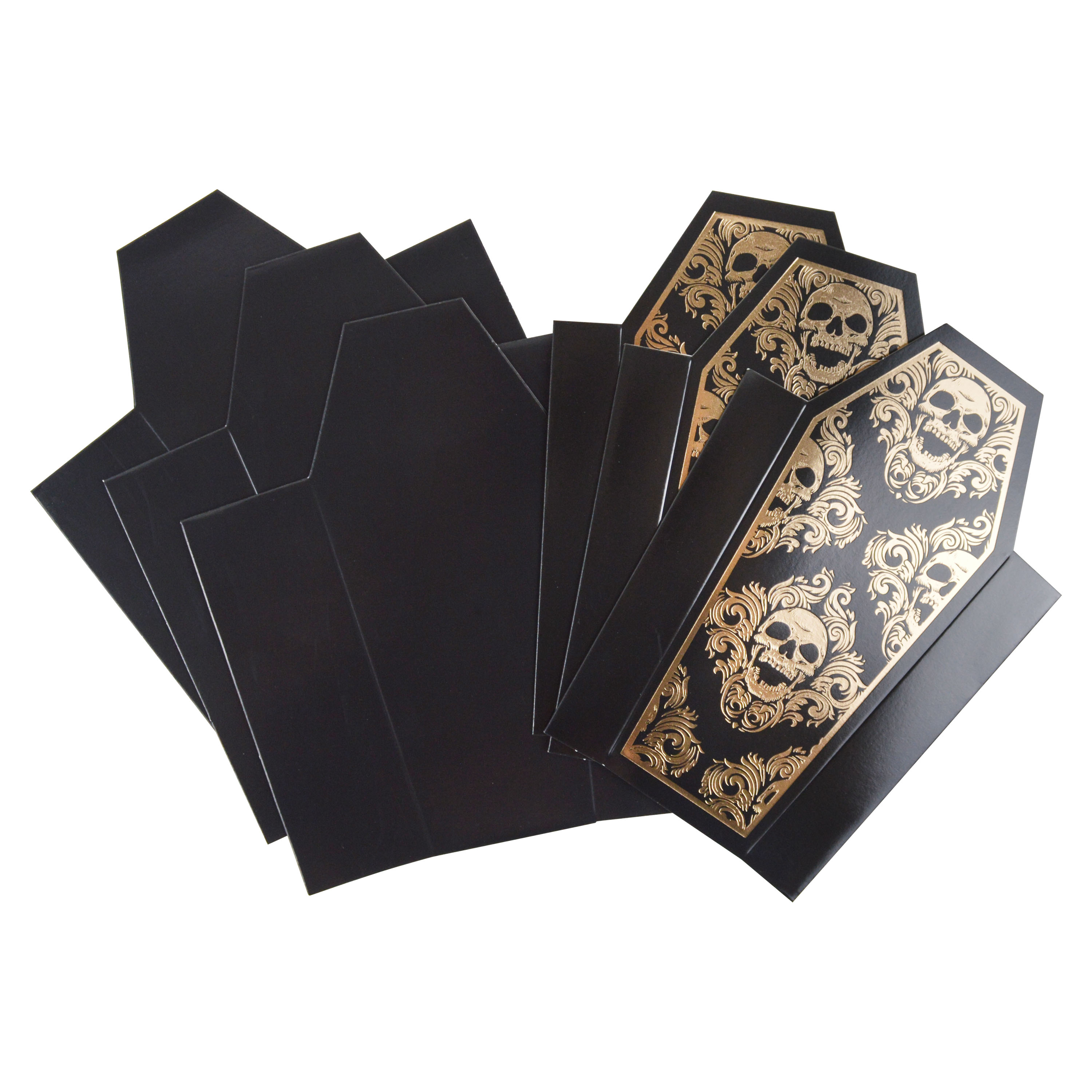 Halloween Black and Gold Paper Coffin Boxes Decoration, 3.25" x 1.75" x 7" H, 3 Count, Way To Celebrate
