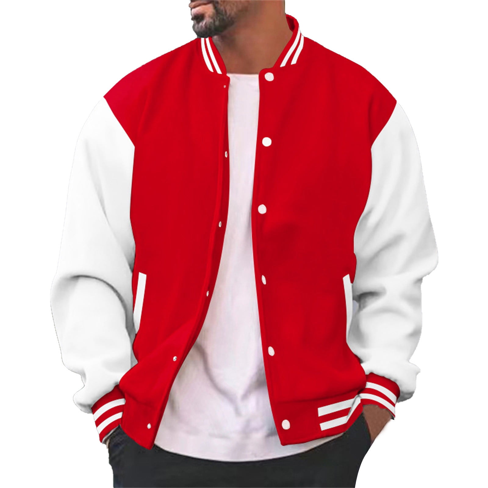 GDREDA Mens Baseball Jacket Casual Varsity Letterman Jacket Slim