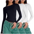 thumbnail image 1 of Birdeem T-Shirts à Manches Longues pour Femmes Mode Décontractée Col Rond Couleur Unie T-Shirt à Manches Longues Chandail Tops Manches 3/4 T-Shirts pour Femmes, 1 of 4