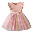 thumbnail image 2 of Offre à Durée Limitée Iumwxz Tunique en Tulle Colorée Évasée Robe d'Été avec Ceinture Robes Col Rond à Blocs de Couleur Graphique Robe à Manches à Volants pour Adolescentes Robes Tendance pour Aller Magasiner 1-6 Ans, 2 of 9