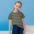 thumbnail image 2 of Économies d'Été! SROBPTY T-Shirts à Manches Courtes pour Tout-Petits, Garçons Tout-Petits Mode Col Rond à Rayures Imprimé Manches Courtes Vert Armée, 9 Ans, 2 of 5