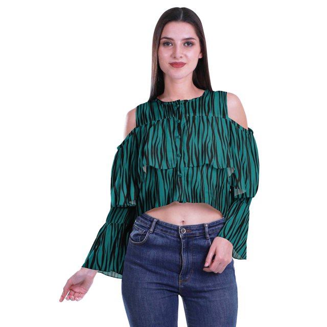 Moomaya Plus Size Cold Shoulder Top Printed Ladies Tops Blouses Women Party Tops