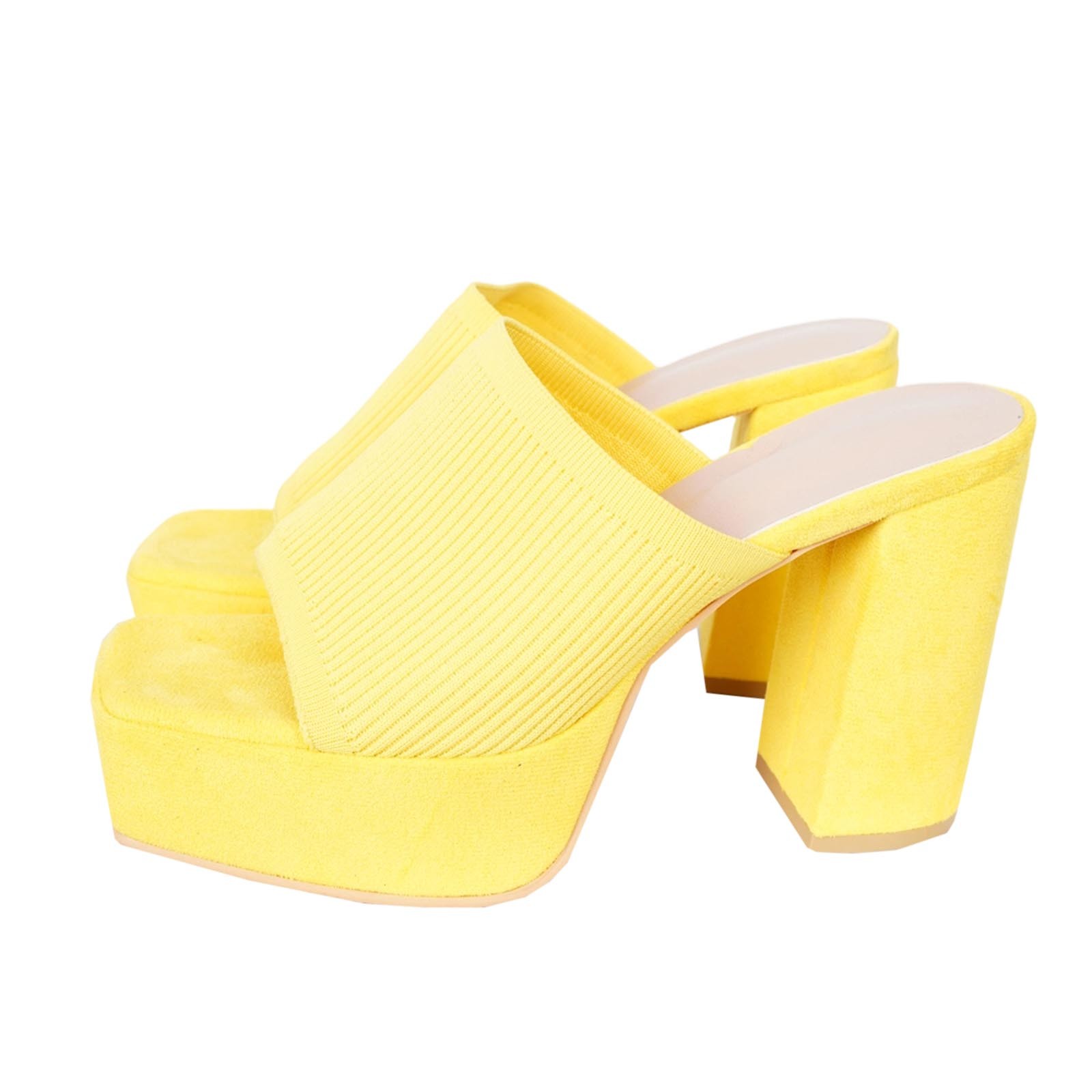 Women's Chunky Heel Sandals, Slip on Platform Peep Toe Mules
