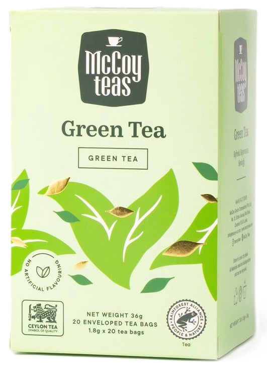 McCoy Teas Green Tea Premium Ceylon Tea from Sri Lanka, 20 Individually Wrapped Double Chamber Tea Bags