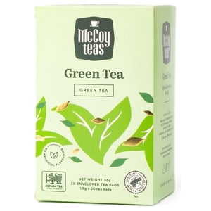 McCoy Teas Thé vert Premium Ceylan Tea du Sri Lanka, 20 Sacs à thé individuels à chambre double