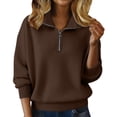 thumbnail image 1 of WTXUE Womens Long Sleeve Quarter Zip Pullover Sweater Casual Loose V Neck Collared Ribbed Knit Jumper Tops Soft Oversized Tunic Sweaters Brown L, 1 of 9