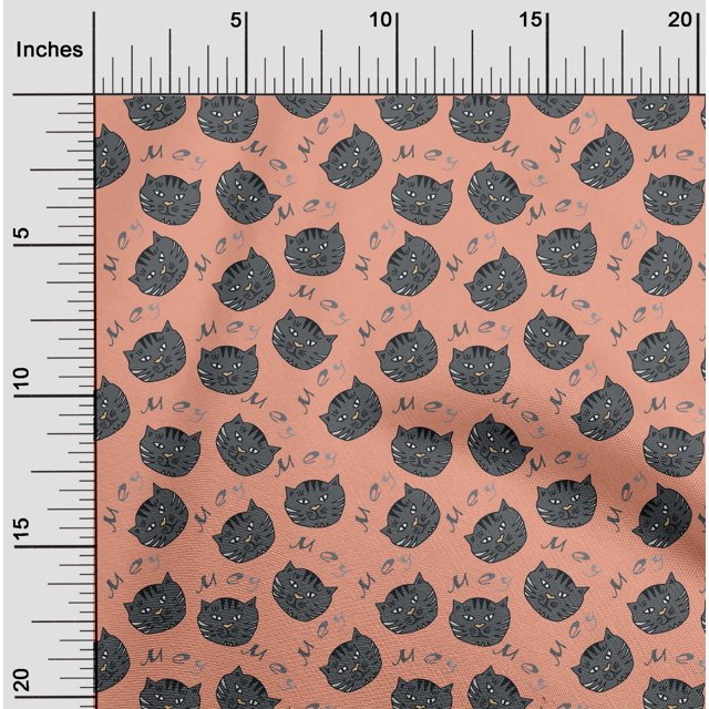 oneOone Polyester Lycra Peach Fabric Cat Face Animal Sewing Craft Projects Fabric Prints By Yard 56 Inch Wide