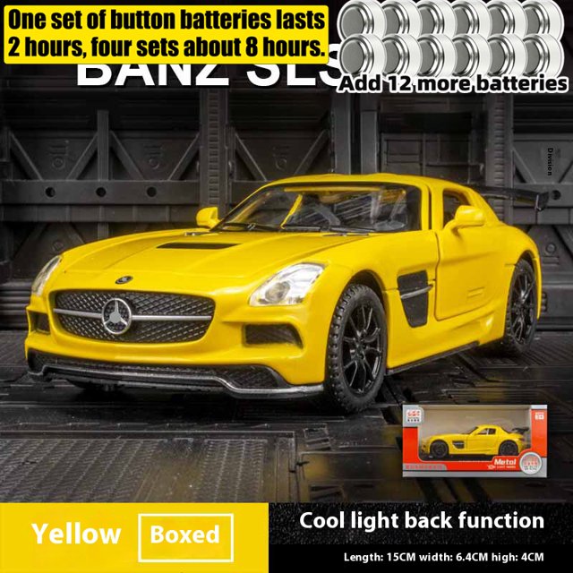 Diecast 1:32 Mercedes Benz SLS AMG Alloy Super Sports Car Model Simulation Sound And Light Toy Holiday Gift For Friends Collect AG13 Yellow Box