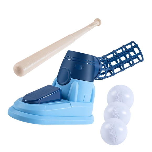 Bunblic Kids Baseball Pitching Machine Toy Baseball Launcher Train Foot Pedal Interactive Toy Backyard Games Outdoor for Kids Gifts blue