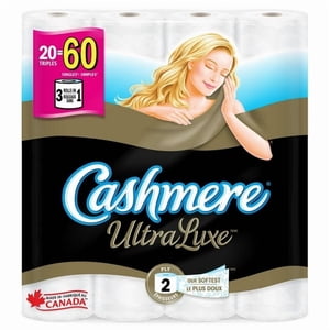 Cashmere UltraLuxe Luxuriously Doucement & Papier hygiénique épais, 20 Triples rouleaux = 60 Rouleaux simples, 20 Triples rouleaux = 60 Roulements simples