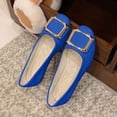 thumbnail image 2 of Blue Women'S Canvas Shoes Square Toe Decor Buckle Flat Solid Color Candy Color Casual Breathable Work Footwear For Spring Autumn Wear Size 37, 2 of 4