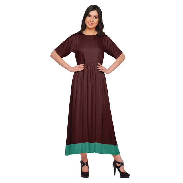 Moomaya Robe Kurti Maxi en Coton Évasée pour Femmes, Tunique Indienne Unie