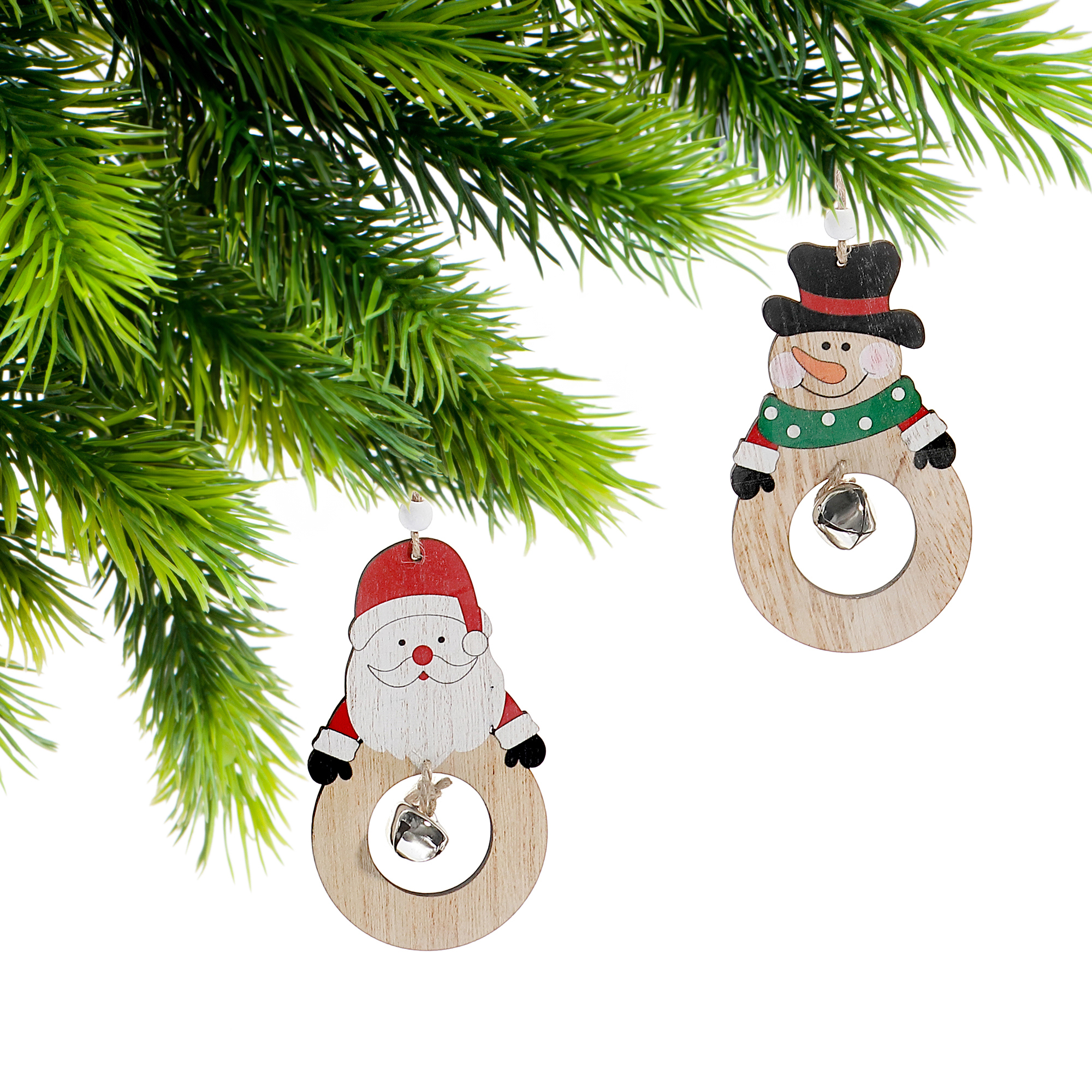 Ornement Rond En Bois Avec Cloche (Assortiment) - Lot De 12