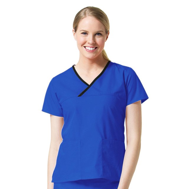 Core by Maevn Women's Y-Neck Mock Wrap Solid Scrub Top
