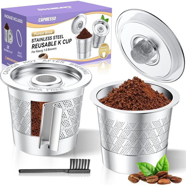 Reusable K-Cups for Keurig: Upgraded Dual-Mesh Reusable Coffee Pods for Richer Coffee NO Grit - Universal Stainless Steel Coffee Filter for Keurig 1.0 Coffee Maker, Eco-Friendly (2 Pack)