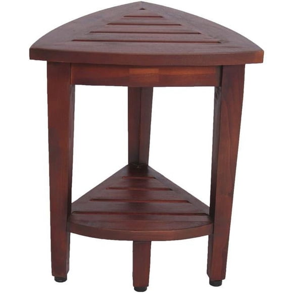 Compact Teak Corner Shower / Outdoor Bench with Shelf in Brown Finish