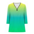 thumbnail image 5 of Penkiiy Chemises à Demi-Glissière pour Femmes Chemise à Col en V Imprimée Dégradée Manches 3/4 Roulables Tuniques Hauts Décontractés Tendance S Multicolore, 5 of 5