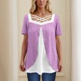thumbnail image 2 of Timegard Hauts d'Été pour Femmes Grande Taille Col Carré Croisé Manches Courtes Décontracté Confortable Blouse, 2 of 6