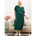 thumbnail image 3 of Agnes Orinda Nuisettes pour Femmes Grande Taille Fête des Mères Col Rond Manches Courtes Robe de Nuit Imprimé Chats Pyjamas Détente Maison avec Poche 4X Vert Foncé, 3 of 6