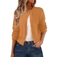 thumbnail image 1 of ManxiVoo Cardigan Court à Boutons pour Femmes, Manches Longues, Col Ras du Cou, Chandail Tricoté, Mignon, Tenue Décontractée, Taille TG, Or, 1 of 7
