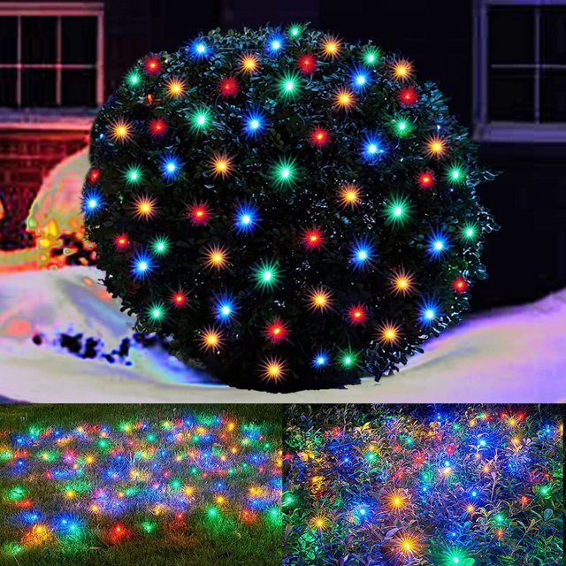 YOPTOP Guirlandes Filet de Noël à DEL Décorations Extérieures pour Arbustes 96 DEL 5 Pi X 5 Pi Connectables Fil Vert Guirlandes Filet de Noël pour Cour Extérieure Maille Arbuste Arbre Déco des Fêtes, Multicolore, 5 Pi X 5 Pi