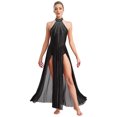 thumbnail image 1 of iefiel Robe de Danse Lyrique pour Femmes Sans Manches avec Strass Scintillants Fendue Robe Maxi Tenue de Danse de Salon Noir m, 1 of 5