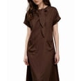 thumbnail image 3 of Robe Maxi Évasée Élégante pour Femme à Manches Courtes avec Ruban et Poche, Coupe Ample Décontractée, Robe d'Été Marron TG, 3 of 7