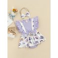 thumbnail image 3 of Xingqing Barboteuse Fleurie pour Bébés Filles, Robe Tutu, Justaucorps à Manches à Volants, Combinaison avec Bandeau, Tenues Violettes 12-18 Mois, 3 of 8