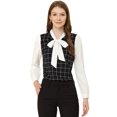 thumbnail image 1 of Unique Bargains Blouse à Carreaux à Manches Longues Contrastées avec Col Noué pour Femmes, 1 of 6